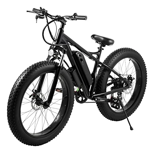 Electric Mountain Bike : FMOPQ Electric Bike30km / H 48V 500W Electric Bicycle 264.0 Inch Snow Fat Tire Lithium Battery 12Ah (Color : Black 500w)