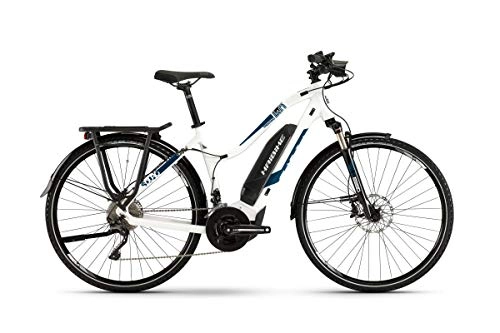 Electric Mountain Bike : HAIBIKE Sduro Trekking 4.0 Women's Pedelec E-Bike Bike White / Blue 2019, Womens, white / blue / black, L