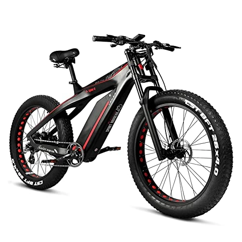 Electric Mountain Bike : HMEI Electric Bikes for Adults Electric Bike for Adults 1000W 26 Inch Fat Tire Mountain Electric Bicycle Carbon Fiber All Terrains Shoulder Shock Snow Ebike Max 50km / H(30mph)
