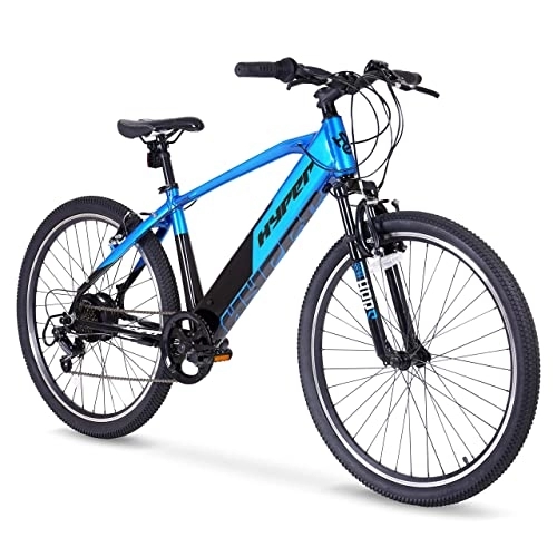 Electric Mountain Bike : HYPER 26 MTB Electric Bike with 36V 7.8Ah Integrated Battery, Aluminium Frame, Front Suspension, Black / Blue