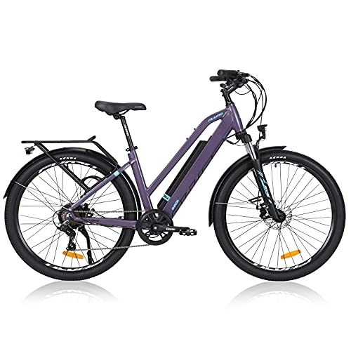 Electric Mountain Bike : Hyuhome Electric Bikes for Adult Mens Women, 27.5" E-MTB Bicycles Full Terrain 36V 12.5Ah Mountain Ebikes, BAFANG Motor Shimano 7-Speed Double Disc Brakes for Outdoor Commuter (Purple, 820L)