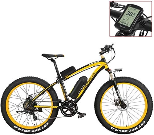 Electric Mountain Bike : IMBM XF4000 26 inch Electric Mountain Bike, 4.0 Fat Tire Snow Bike Strong Power 48V Lithium Battery Pedal Assist Bicycle (Color : Yellow-LCD, Size : 500W)