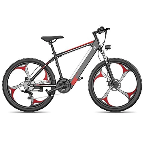 Electric Mountain Bike : JIEER Electric Bike 26 Inches Fat Tire Snow Bicycle Mountain Bikes Men's Dual Disc Brake Aluminum Alloy for Adults And Teens, for Sports Outdoor Cycling Travel, LED Light-Red