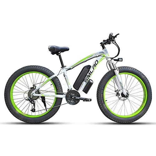 Electric Mountain Bike : JUYUN 350W Electric Bike for Adult, Electric Mountain Bike, 26'' Electric Bicycle, 18.6MPH Fat Tire Ebike with Removable 15Ah Battery, Professional 21 Speed Gears, White Green