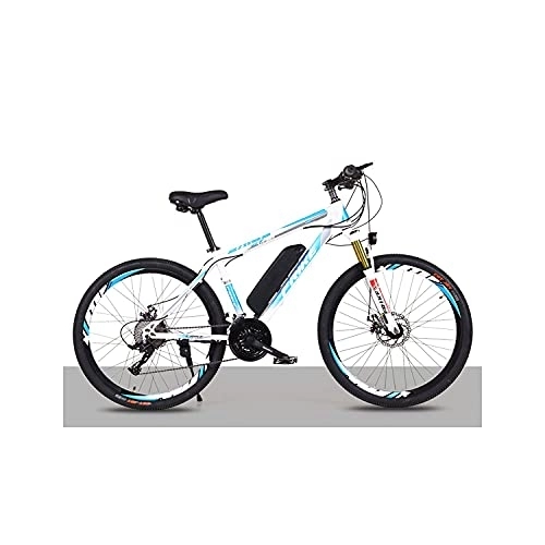 Electric Mountain Bike : JYCCH Electric Mountain Bike 26" 250W Electric Bicycle With 36V 8Ah Removable Lithium Battery, 21 Speed Gearbox, 35km / H, Charging Mileage Up To 35-50km(Color:blue / white) (Blue / White)