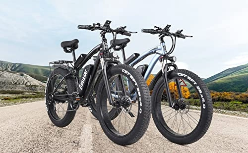 Electric Mountain Bike : KELKART Electric Bikes 1000W Off-road Fat Tire E-bike, with Removable Lithium Ion Battery, 3.5" LCD Display and Rear Seat (Black)