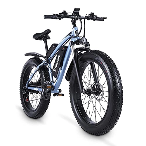 Electric Mountain Bike : KELKART Electric Bikes 1000W Off-road Fat Tire E-bike, with Removable Lithium Ion Battery, 3.5" LCD Display and Rear Seat (Blue)