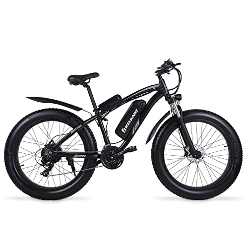 Electric Mountain Bike : KELKART Electric Bikes Off-road Fat Tire E-bike, with Removable Lithium Ion Battery, 3.5" LCD Display and Rear Seat (Black)