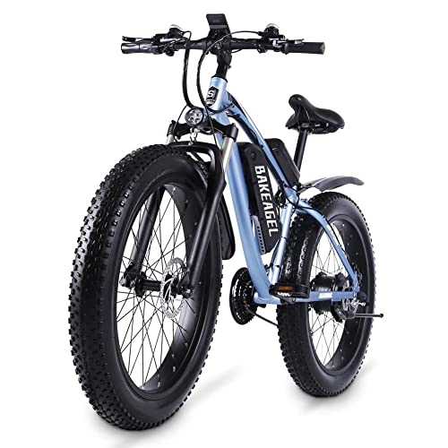 Electric Mountain Bike : KELKART Off-road Fat Tire Electric Bikes, with Removable Lithium Ion Battery, 3.5" LCD Display and Rear Seat (Blue)