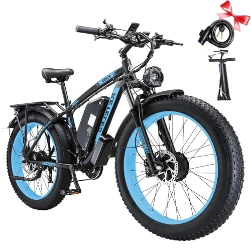 Electric Mountain Bike : Keteles K800 E-bikes-for-Men 26 Inch Fat-Tyre-Electric-Bike with Dual-Motors 23Ah Removable Battery Max 100KM 21-Speeds Electric-Bicycle for Mountain Beach Snow Commuting (Blue)