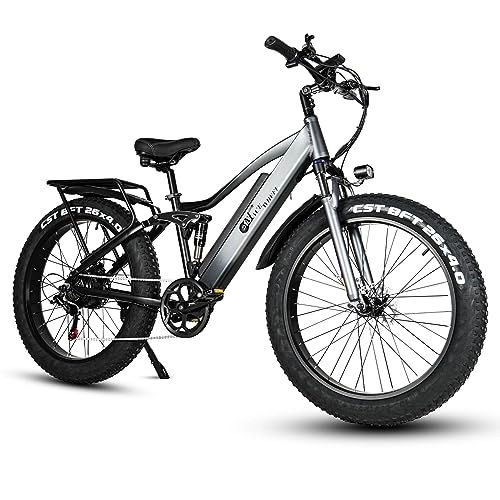 Electric Mountain Bike : Kinsella CMACEWHEEL TP26 full suspension off-road electric mountain bike features: 17A removable battery, Yolin LCD, 4 * 26 wide tires, full suspension design.
