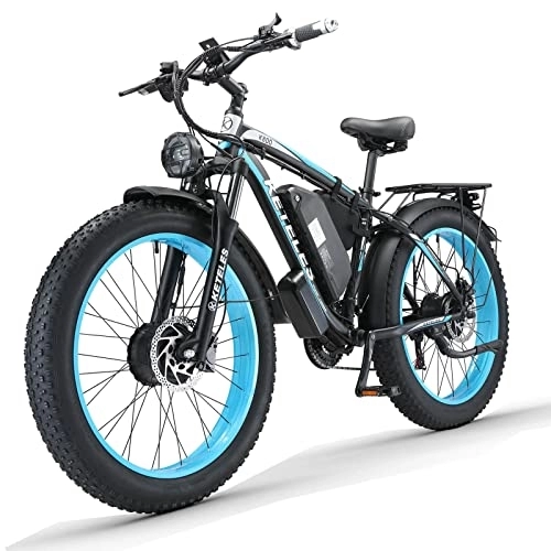 Electric Mountain Bike : Kinsella K800 Electric Bicycle with Two Motors, 23Ah Battery, Electric 26 Inch Wide Tyre Electric Bicycle (Black blue)