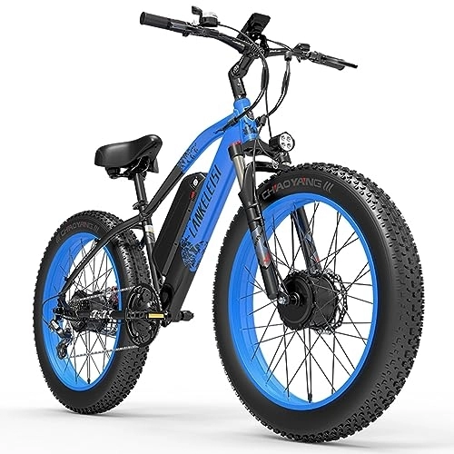 Electric Mountain Bike : Kinsella Lankeleisi MG740PLUS dual motor off-road electric bicycle, 48V20ah (Samsung) lithium battery, oil spring suspension 26 * 4.0 wheels, electric mountain bike (BLUE)