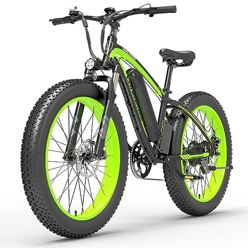 Electric Mountain Bike : Kinsella Lankeleisi XF4000 48V16AH Removable Lithium Battery 26X4.0 Fat Tire Electric Bicycle Shimano 7 Mountain Electric Bicycle. (green)