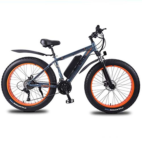 Electric Mountain Bike : KT Mall Electric Mountain Bike for Adult Removable Lithium-Ion Battery (36V 350W) 26" Fat Tire E Bike 27 Speed Gear Three Working Modes Maximum Load 150Kg, Gray Orange, 10AH