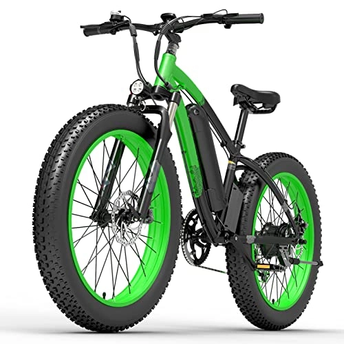 Electric Mountain Bike : LDGS ebike Electric Bike for Adults 25 Mph 26“ Fat Tire 1000W 48V 13Ah Battery Electric Bicycle Snow Mountain Ebike (Color : Green)