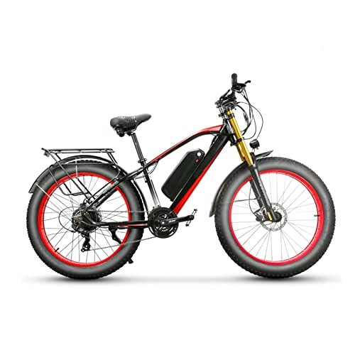 Electric Mountain Bike : LDGS ebike Electric Bike for Adults 750W 26 Inch Fat Tire, Electric Mountain Bicycle 48V 17ah Battery, Full Suspension E Bike (Color : Black red)