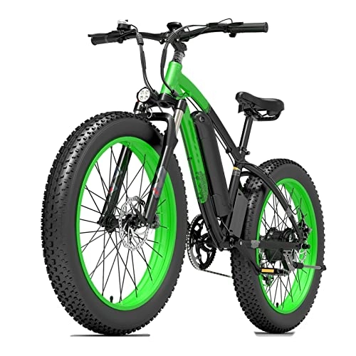 Electric Mountain Bike : Liu Electric Bike for Adults 25 Mph 1000W 48V Power Assist Electric Bicycle 26 X 4 Inch Fat Tire E-Bike 13ah Battery Electric Bike (Color : Green)
