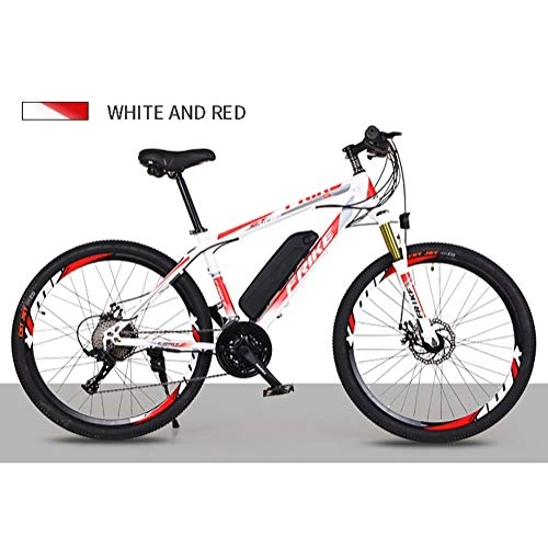 Electric Mountain Bike : LOO LA Electric mountain bike for Adult, 26-inch hybrid bicycle, 36v 8ah 250w Removable Lithium-Ion Battery, 27 speed Front and rear dual disc brakes, White Red