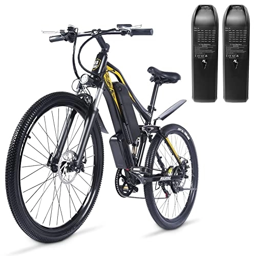 Electric Mountain Bike : M60 Electric Bike 27.5" with TWO 48V 17Ah Removable Lithium Battery, Full Suspension, Shimano 7-Speed City E-bike, Disc brake