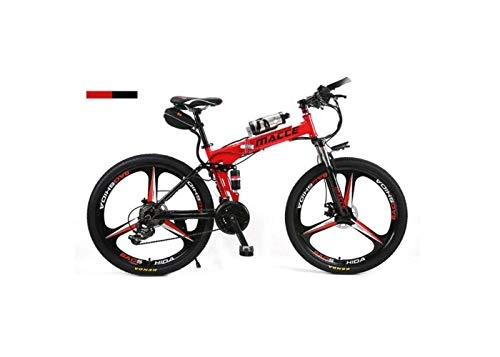 Electric Mountain Bike : Mountain Bike Unisex Dual Suspension Mountain Bike 26" Integral Wheel Electric Bike High-Carbon Steel Hybrid Bicycle Pedal Assisted Folding Bike with 36V Li-Ion Battery, Red, A