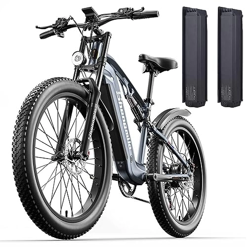 Electric Mountain Bike : MX05 Electric Bike for adult, Mountain Bike, 48V*17.5Ah removable Lithium Battery, Full suspension Electric Bicycles, Dual hydraulic disc brakes 26 * 3.0 inch Fat Tire (add an extra battery)