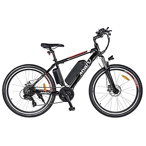 Electric Mountain Bike : Myatu 26" Electric Bike, 50 Miles Average Range, 36V 12.5 Ah Removable Lithium Battery, Shimano 21 Speed, Double Disc Brakes, Electric Mountain Bikes With Pedal-Assist for Adults