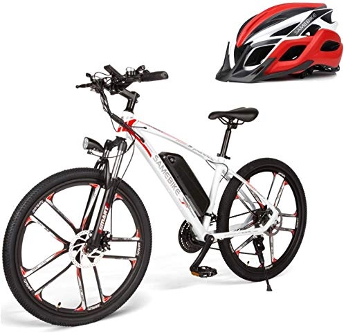 Electric Mountain Bike : N&F Electric Bikes for Adult, Aviation aluminum Electric Mountain Bike with Bicycle Helmet All Terrain, 26" 48V 350W 8Ah Removable Lithium-Ion Battery (White)