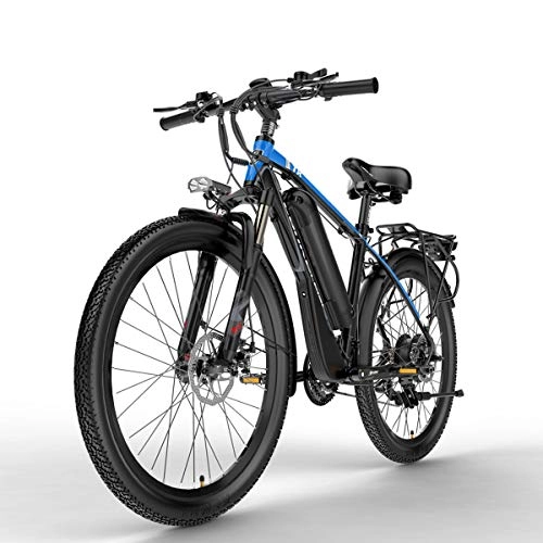 Electric Mountain Bike : Nbrand T8 26 Inch Mountain Bike, 48V Electric Bicycle, Lockable Suspension Fork, With 5 PAS adjustment LCD Display (Blue, 400W 10.4Ah)