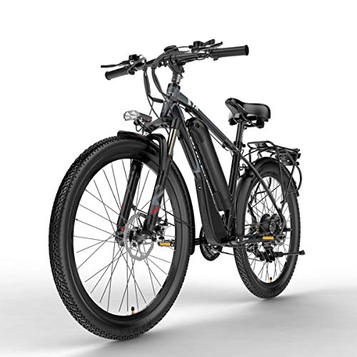 Electric Mountain Bike : Nbrand T8 26 Inch Mountain Bike, 48V Electric Bicycle, Lockable Suspension Fork, With 5 PAS adjustment LCD Display (Grey, 400W 15Ah)