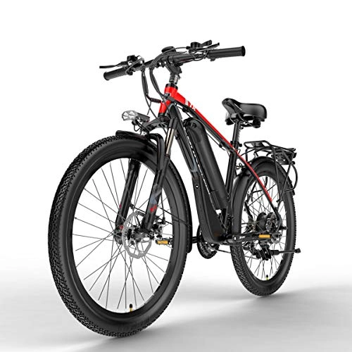 Electric Mountain Bike : Nbrand T8 26 Inch Mountain Bike, 48V Electric Bicycle, Lockable Suspension Fork, With 5 PAS adjustment LCD Display (Red, 400W 10.4Ah)