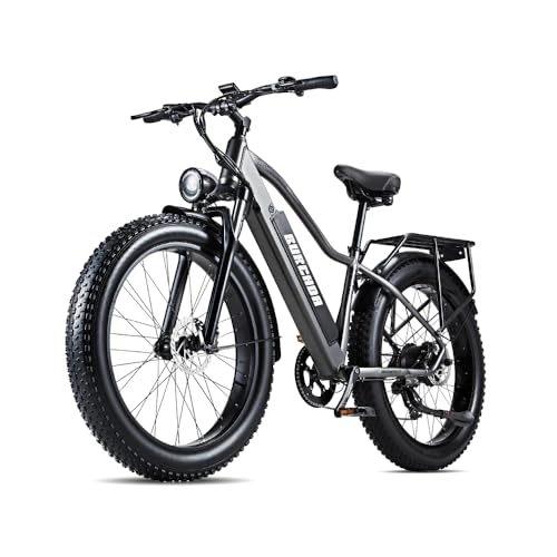 Electric Mountain Bike : OTIDA Electric Bike, E Bike For Adults, 48V 18AH Removable Durable Battery, 26'' x 4.0 Fat Tires 8 Speed Ebike, Snow Beach Mountain City E-Bike, Hydraulic Brake, Grey