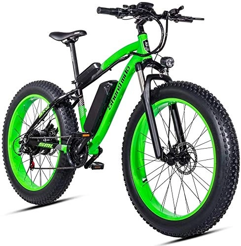 Electric Mountain Bike : Oulida Electric bicycle, 26 inches fat tire bike 1000W / 500W men's beach cruiser ladies mountain bike pedal power 48V 17AH battery woo (Color : Green)
