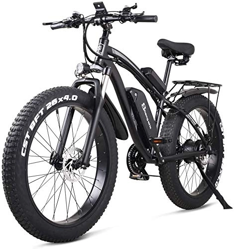 Electric Mountain Bike : Oulida Electric bicycle, 48V 1000W electric bicycle electric bike electric bicycle tire 26 inches thick S-h-i-m-a-n-o 21 cruiser speed beach sports men lithium hydraulic disc MTB woo (Color : Black)