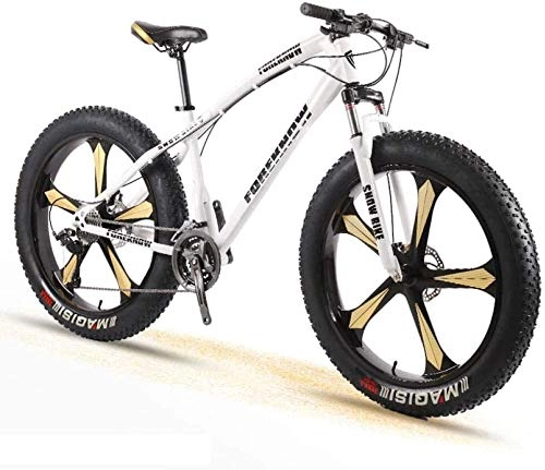 Electric Mountain Bike : Oulida Electric bicycle, Bicycle snow bike tire Adult male and female cross-country mountain wide speed 26-inch five students damper disc cutter wheel woo (Color : White, Size : 21 speed)