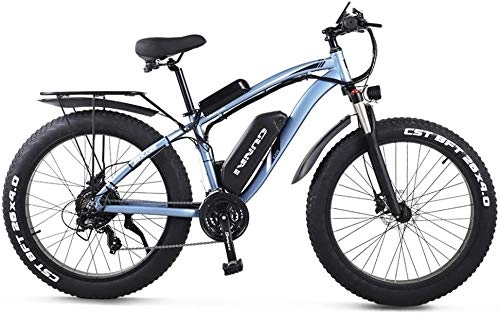 Electric Mountain Bike : Oulida Electric bicycle, Electric motor bike Fatbike mountain bike tire 26 4.0 BAFANG 1000w 48V electric bicycle with a rear seat woo (Color : Blue, Size : -)
