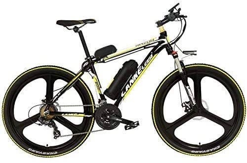 Electric Mountain Bike : Oulida Electric bicycle, MX3.8Elite 26 inch mountain bike, speed 48V electric bicycle 21, the front fork can be locked with assisted bicycle LCD display woo (Color : Black Yellow, Size : 10Ah)