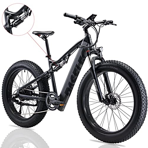 Electric Mountain Bike : PASELEC Electric Bikes for Adult, Electric Mountain Bike, 4.0 Fat Tire E-Bike with 48V 14.5ah Lithium Battery, 65N·m Torque Moped Cycle 7 Gear Full suspension E-MTB Power Motor