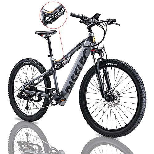 Electric Mountain Bike : PASELEC Electric Mountain Bikes for Adults 27.5'' Electric Bicycle Hydraulic Brake 48V 13ah Ebike with 65N·m Torque Moped Cycle Full Suspension E-MTB, Professional 9-Speed Gears for men women (GREY-2)