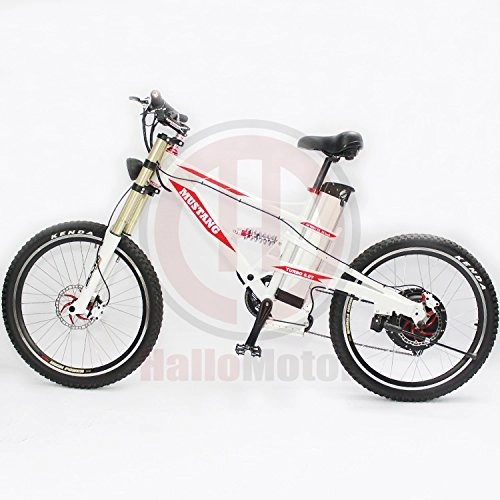Electric Mountain Bike : Powerful White Frame 48V 1000W Mustang Mountain Ebike+48V20Ah Li-ion Battery Electric Bicycle