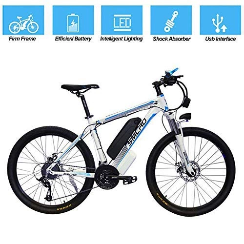 Electric Mountain Bike : Qinmo Electric bicycle, Electric Bike 26 Inches Tire E-Bike with 13Ah Li-Battery 350W Motor 21 Speed 3 Working Modes for Adults Men Women(Blue)
