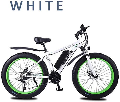 Electric Mountain Bike : RDJM Electric Bike Adults Snow Electric Bike, Lockable Front Fork Shock Absorption 26 Inch 4.0Fat Tires Mountain E-Bike 27 Speed Dual Disc Brakes 36V Removable Battery (Color : White, Size : 13AH)