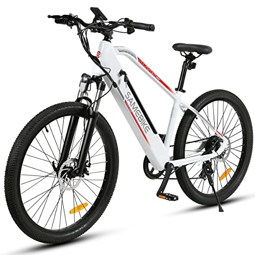Electric Mountain Bike : SAMEBIKE Electric Bike for Adults 27.5 inch with 48V 10.4AH Removable Lithium Battery Shimano Professional 7 Speed Gears and LCD Smart Meter, Electric Bike for Adults Mountain Commuter Bike, White