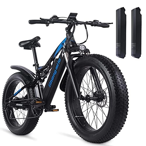 Electric Mountain Bike : Shengmilo MX03 Electric Bike Adults 17Ah Lithium-Ion Removable Battery Snow Beach Mountain 26" Fat Tire 7-Speed CE / RoSH Certified【Two batteries】