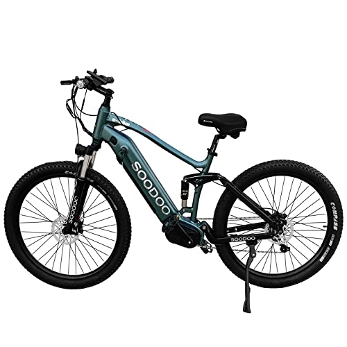 Electric Mountain Bike : SOODOO 27.5" Electric Bike for Adults, with Mid-Drive Powerful Motor Built-in 36V 12AH Lithium-Ion Battery, Ebikes with Shimano 7 Speed Transmission Gears, MTB for Men Women - Dark Green