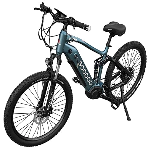 Electric Mountain Bike : SOODOO 27.5" Electric Mountain Bike for Adult. E-Bike with 250W High-Speed Mid-Drive Motor Built-in 36V-12AH Battery. Shimano TX30-7 Speed. Advanced LCD Display with Cruise Control