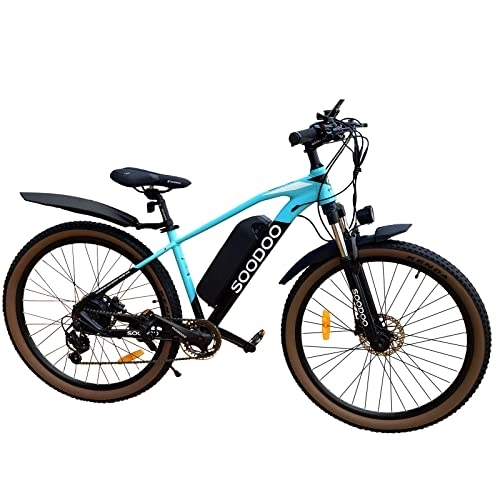 Electric Mountain Bike : SOODOO Electric Bike 27.5'' for Adults, Electric Mountain Bicycle with Rechargeable and Removable 36V 13AH Lithium-Ion Battery, Ebikes with Shimano 7 Speed Transmission Gears, MTB for Men Women -Blue