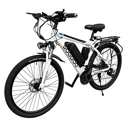Electric Mountain Bike : SOODOO Electric Bike for Adults, 26'' Electric Mountain Bike with 36V 13Ah Removable Lithium-Ion Battery and 27 Speed Transmission Gears, Double Disc Brakes Ebike, MTB for Men Women