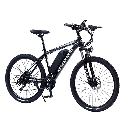 Electric Mountain Bike : SUDOO Electric Mountain Bike - 26'' Electric Bicycle with 36V 13AH Removable Lithium Battery, LED Display, 27 Speed Transmission Gears Double Disc Brakes for Adults Mens Women, Black