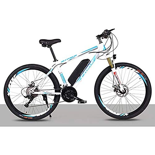 Electric Mountain Bike : WXX 26-Inch Dual Disc Brake Variable Speed Electric Bicycle with Removable Lithium-Ion Battery Large Capacity (36V 8AH 250W) Off-Road Power-Assisted Bicycle, white blue, 21b
